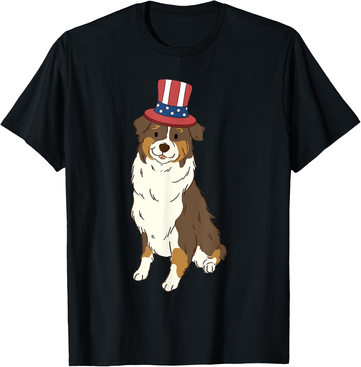 Red Tri Australian Shepherd Dog 4th of July US American Flag T-Shirt - T-Shirt | Black