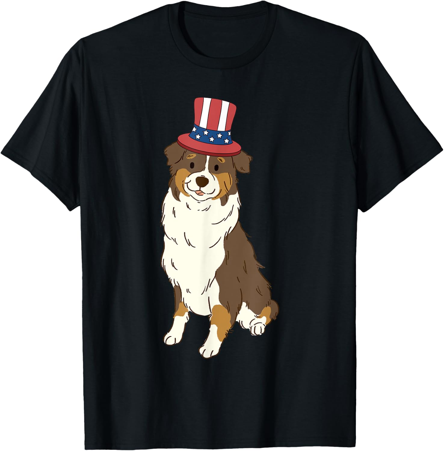 Red Tri Australian Shepherd Dog 4th of July US American Flag T-Shirt - T-Shirt | Black