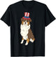 Red Tri Australian Shepherd Dog 4th of July US American Flag T-Shirt - T-Shirt | Black