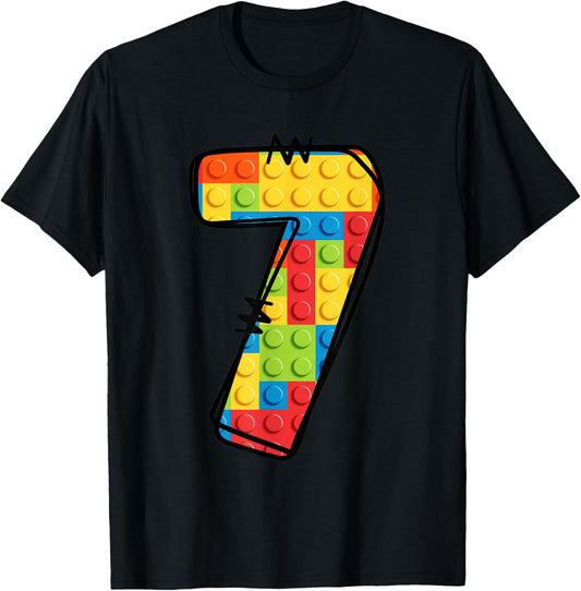7 Year Old Blocks Building Master Builder 7th Birthday T-Shirt - T-Shirt | Black
