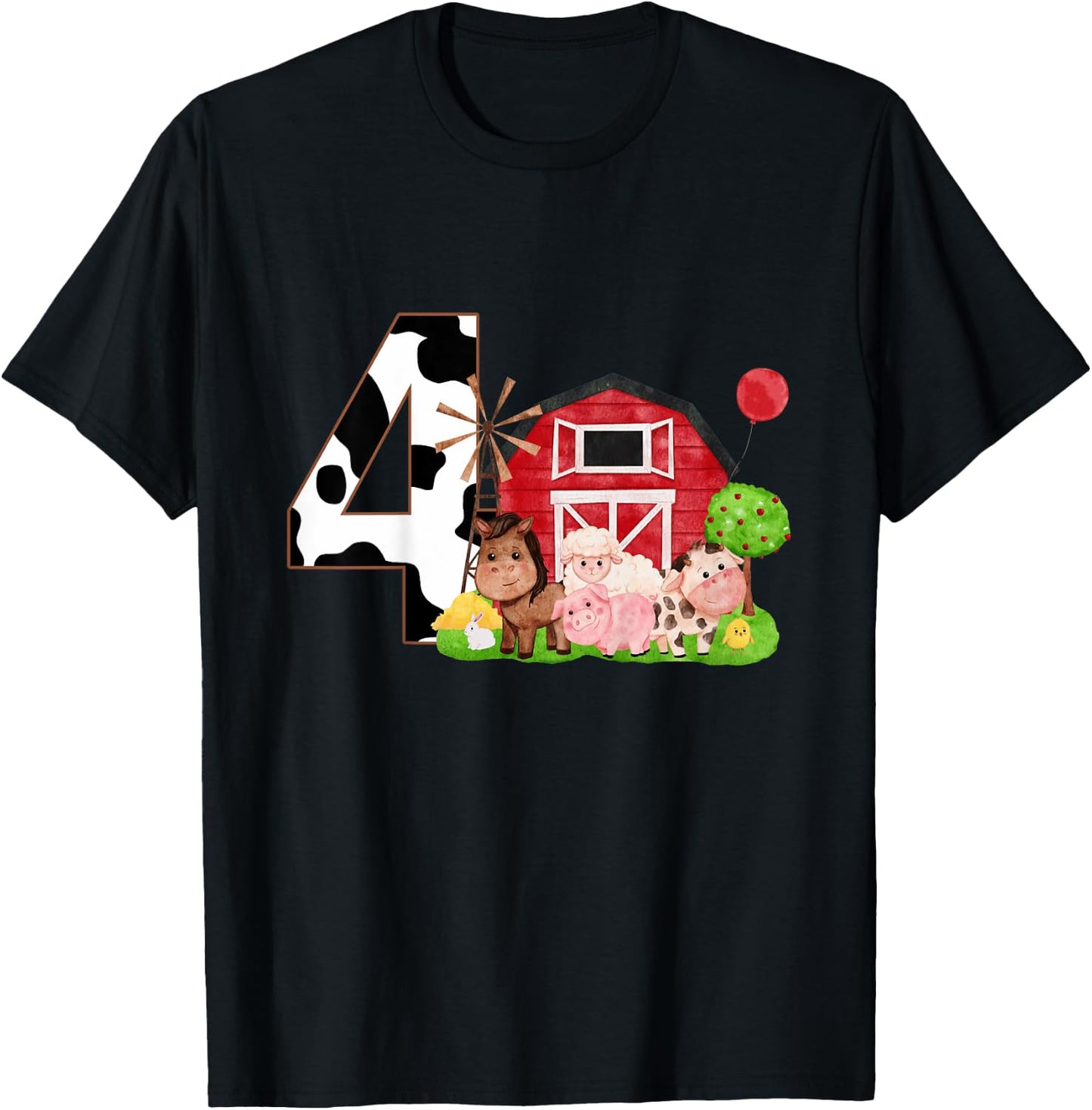 Kids Oink Baa Neigh Cluck Moo I'm 4 Yrs Old Farm Theme Birthday T-Shirt - T-Shirt | Black