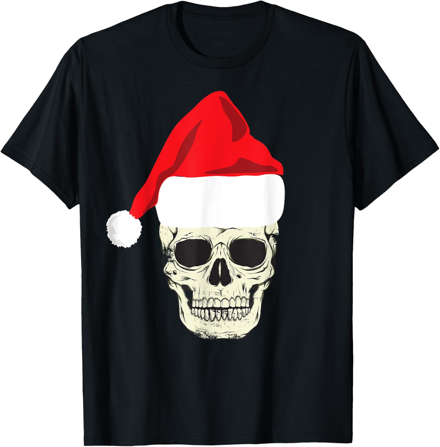 Skull In Santa Hat Christmas Skeleton Christmas T-Shirt - T-Shirt | Black