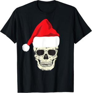 Skull In Santa Hat Christmas Skeleton Christmas T-Shirt - T-Shirt | Black