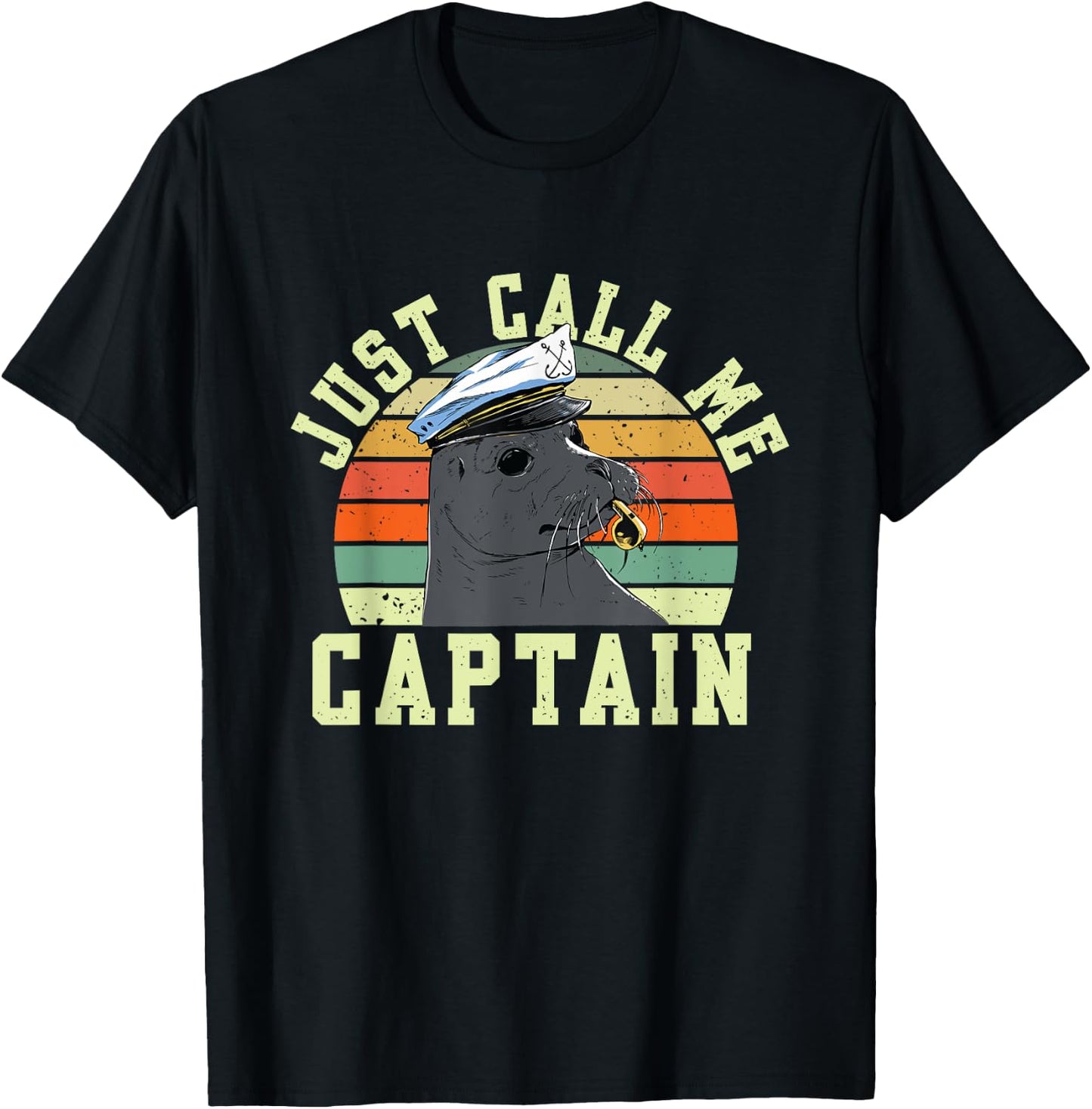 Retro Just Call Me Captain | Seal Seaman | Sailor T-Shirt - T-Shirt | Black