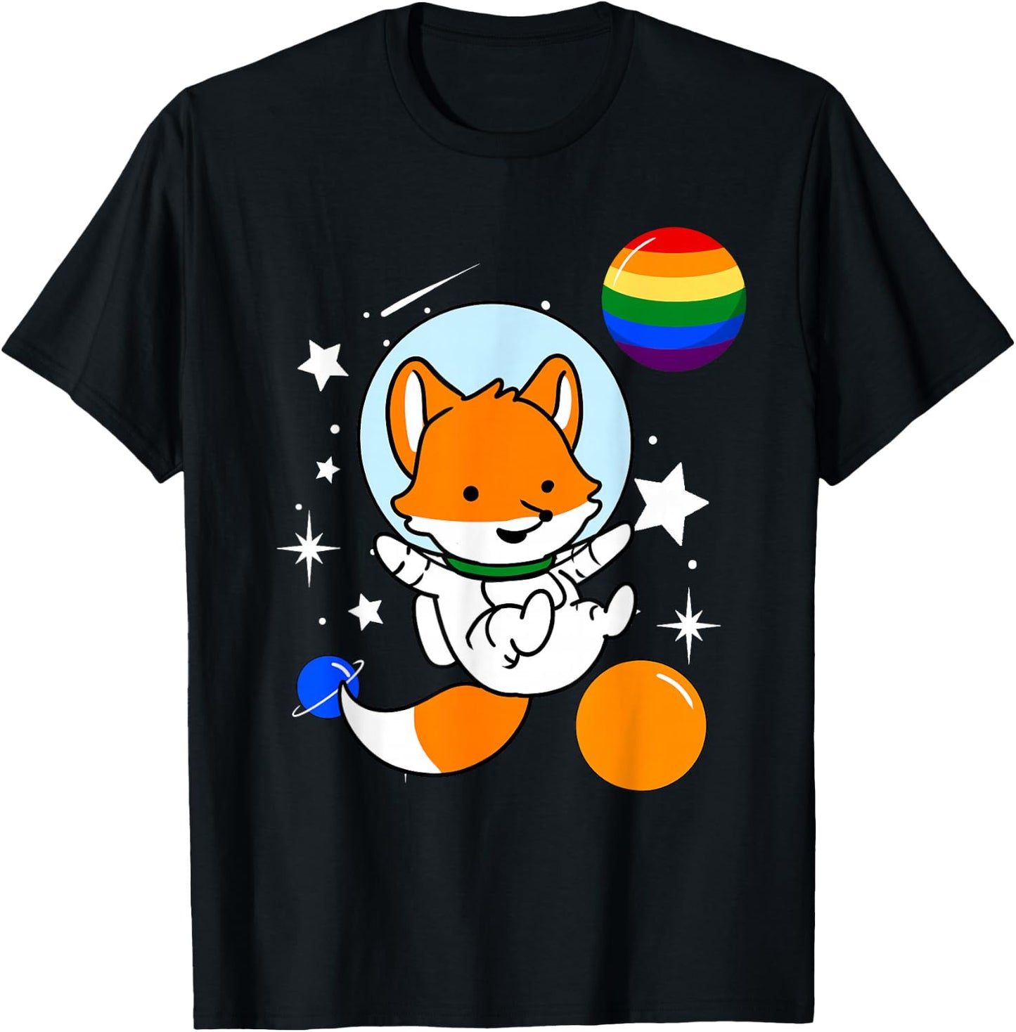 Fox Astronaut Gay Pride T-Shirt - T-Shirt | Black