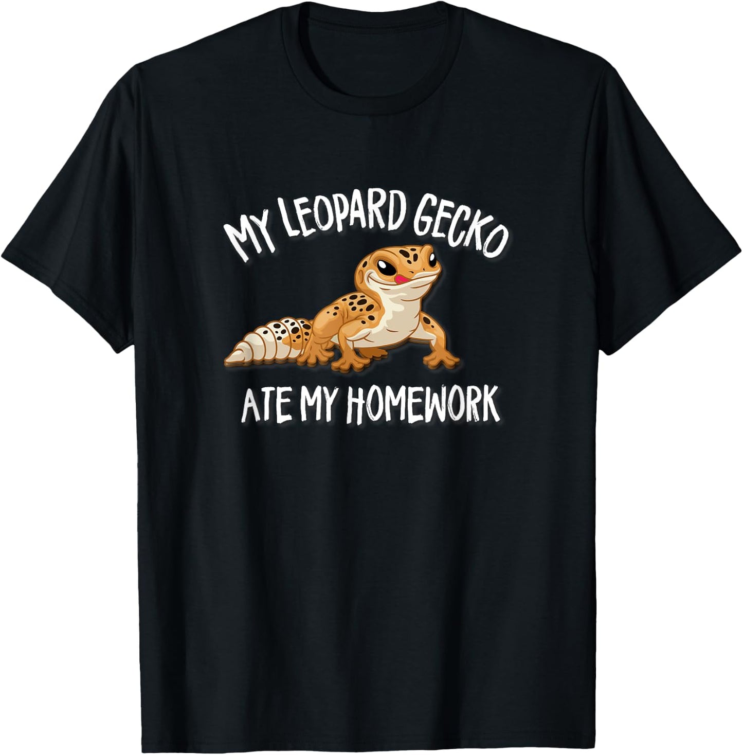 Kids Boys Girls Reptile Lover Pet Leopard Gecko Ate Homework T-Shirt - T-Shirt | Black