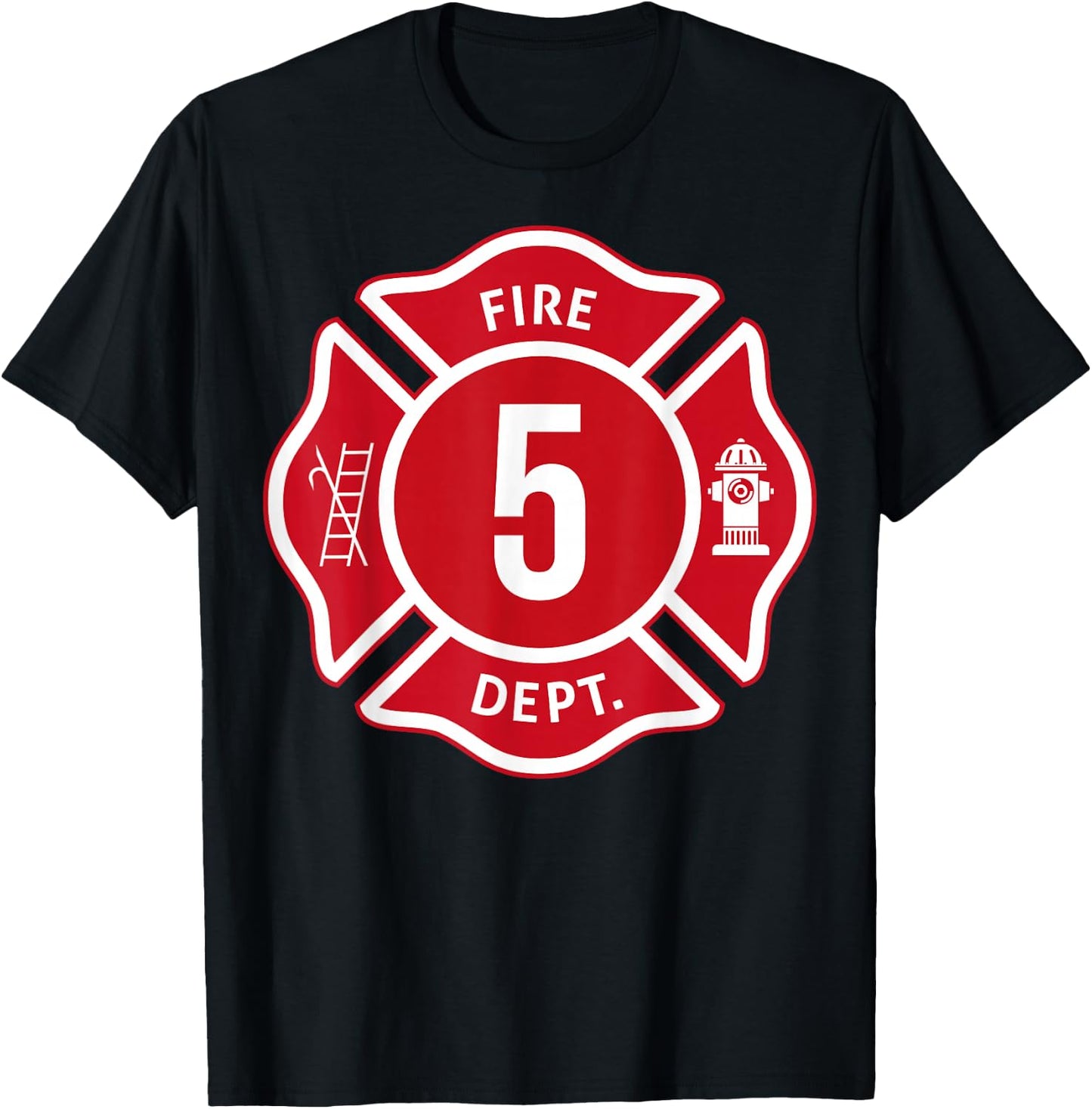 Kids Fire Truck 5th Birthday Boy Firefighter 5 Year Old T-Shirt - T-Shirt | Black