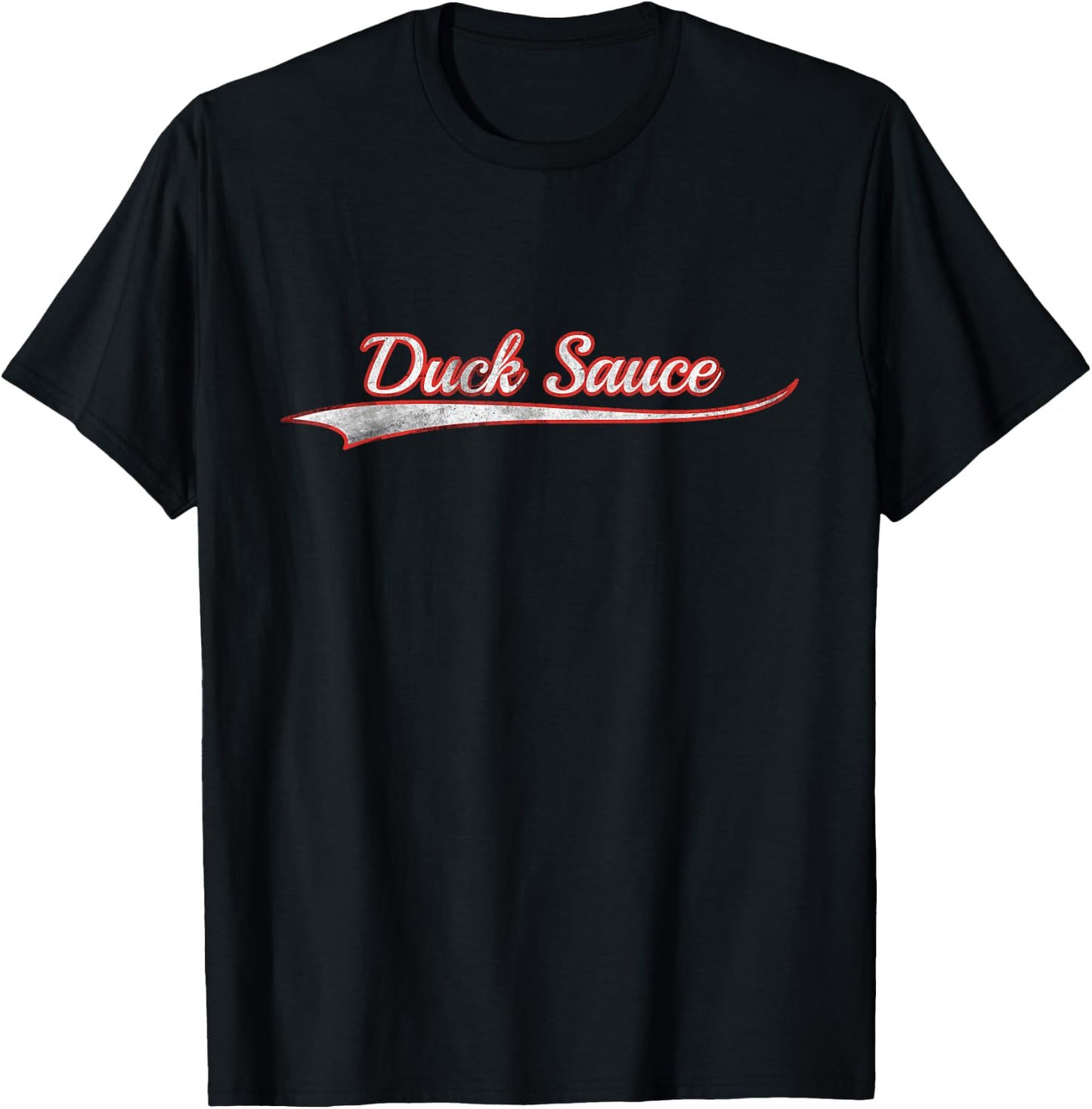 Duck Sauce Vintage Varsity Distressed Throwback Style T-Shirt - T-Shirt | Black