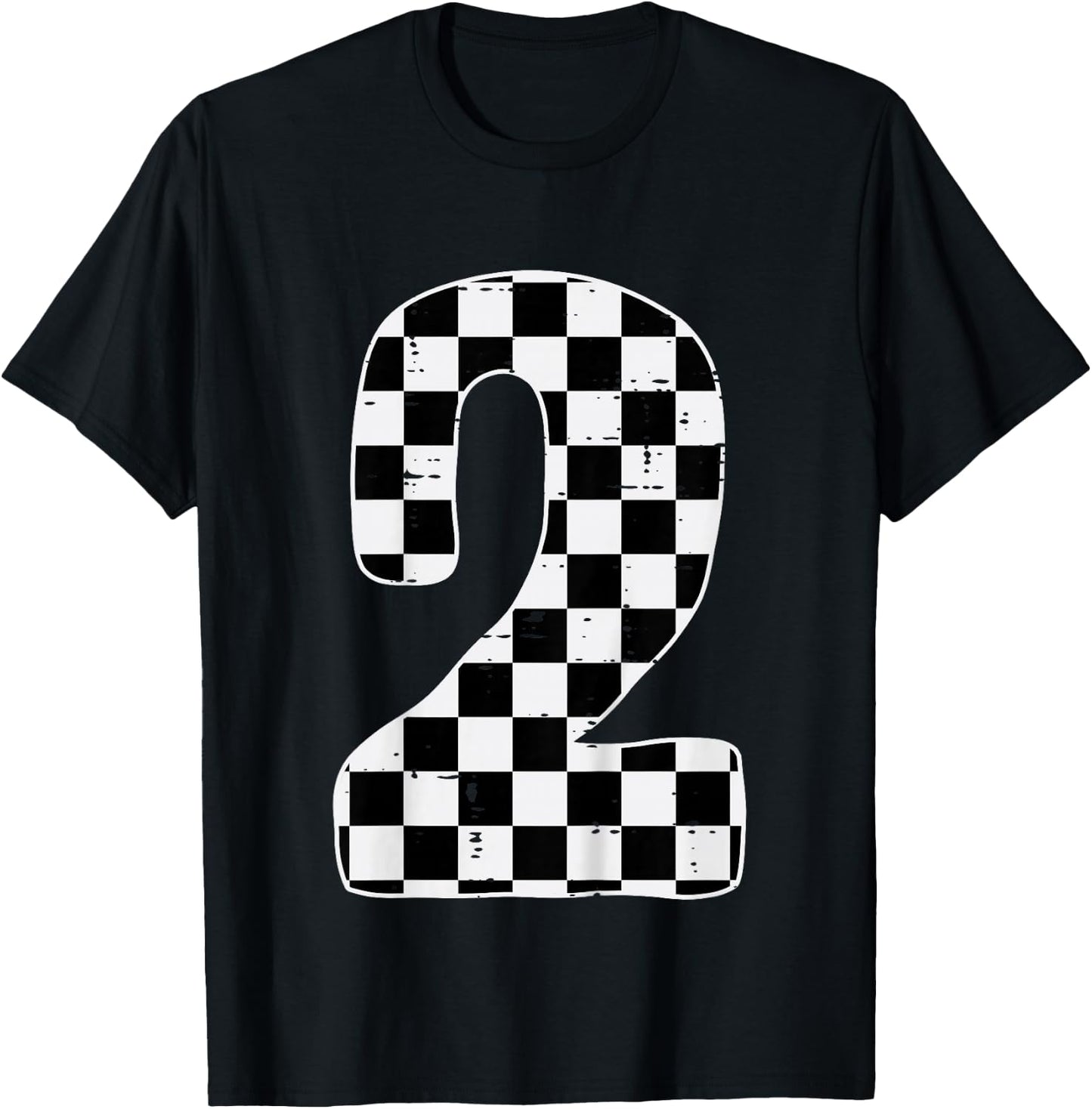 2nd Birthday 2 Racing Flag Two Year Old Bday Boys Girls Kids T-Shirt - T-Shirt | Black