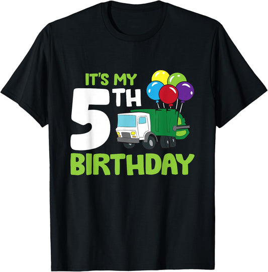 It's My 5th Birthday Garbage Truck 5th Birthday T-Shirt - T-Shirt | Black