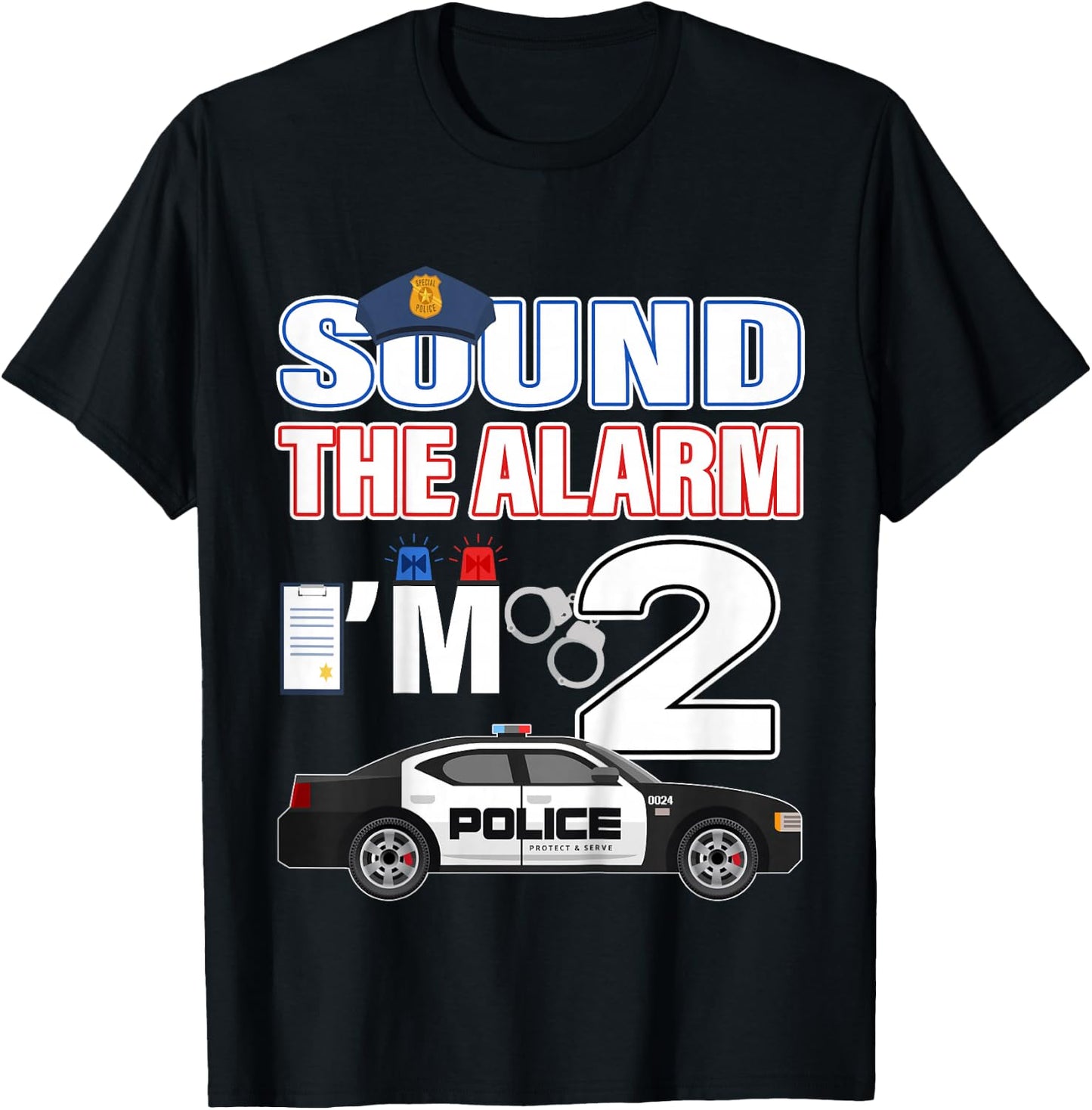 Police Car 2nd Birthday Boy 2 year old Cop Policeman Officer T-Shirt - T-Shirt | Black