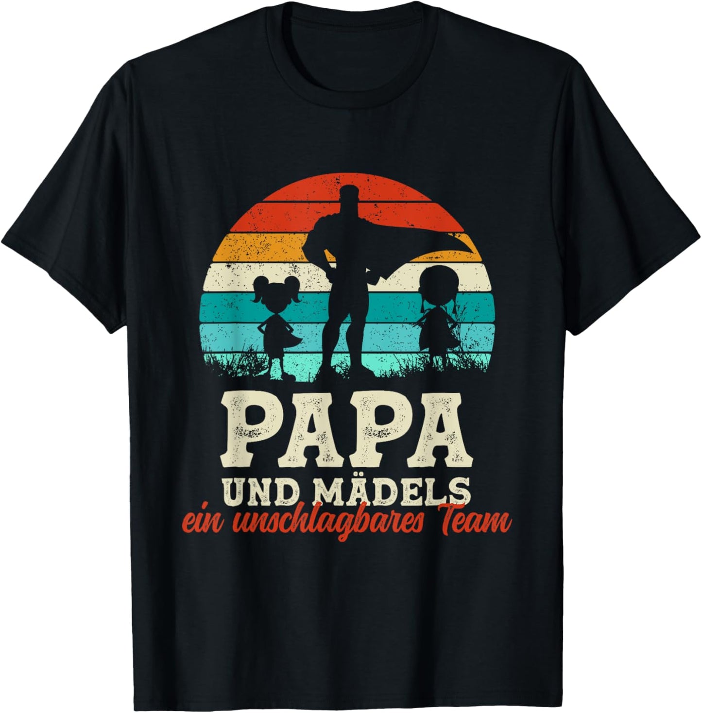 Team Papa Tochter Zwei Kinder Vatertag Bester Super Papa T-Shirt - T-Shirt | Black