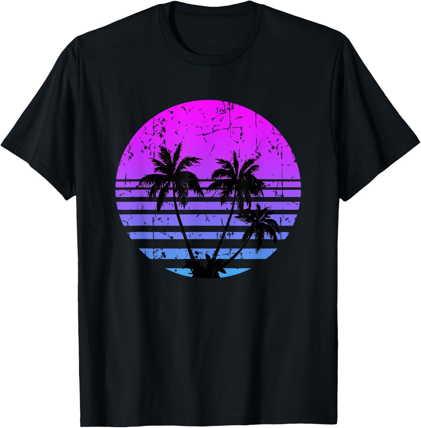 Retro Palm Trees Sunset Summer Vacation Beach T-Shirt - T-Shirt | Black