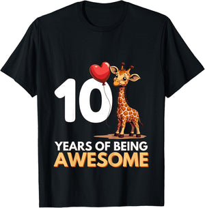 10th Ten Birthday Adorable Giraffe T-Shirt - T-Shirt | Black