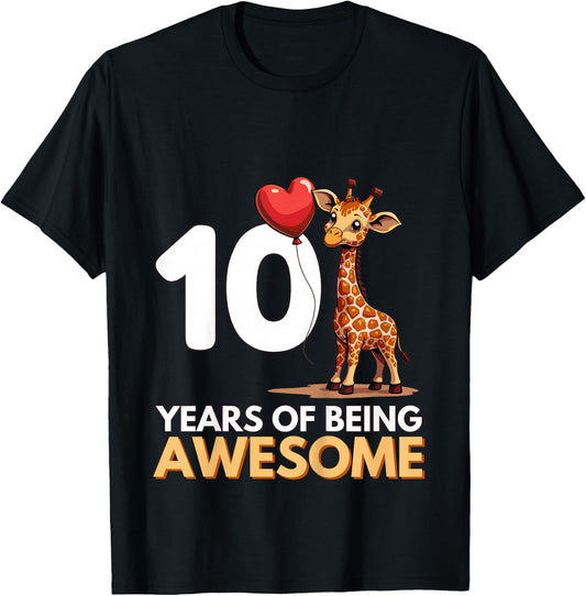 10th Ten Birthday Adorable Giraffe T-Shirt - T-Shirt | Black