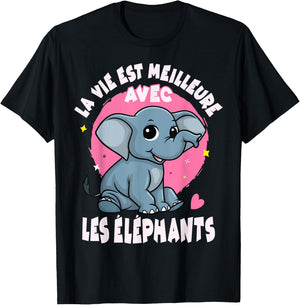 Elephant Child Woman Girl Life with Elephants , Black T-Shirt - T-Shirt | Black