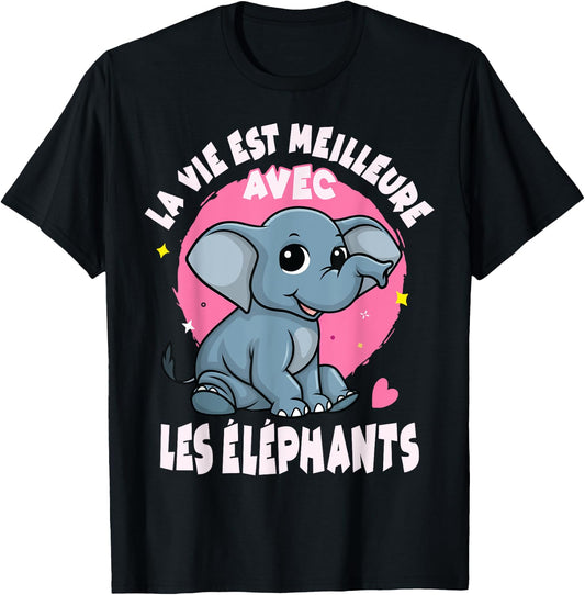 Elephant Child Woman Girl Life with Elephants , Black T-Shirt - T-Shirt | Black