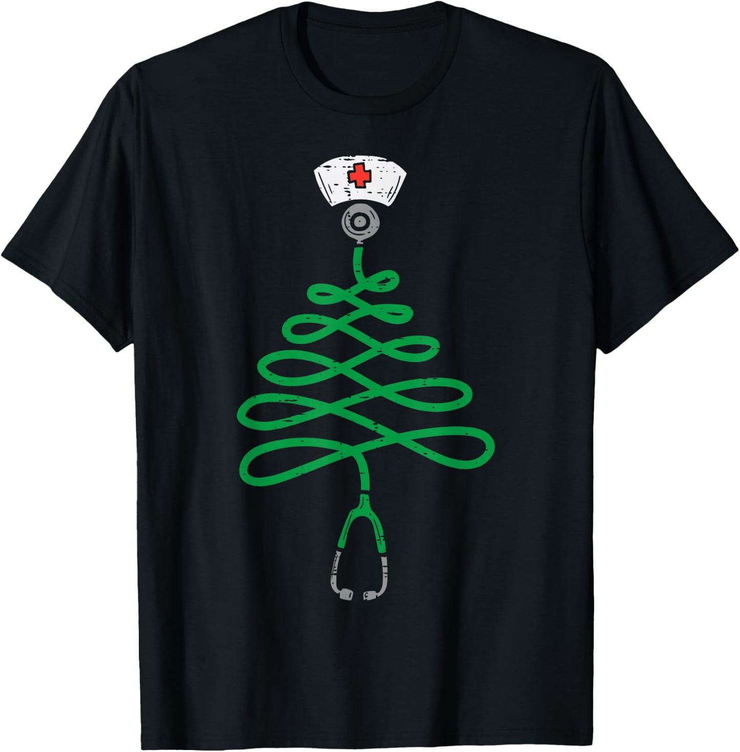 Stethoscope Christmas Tree Nurse Christmas Scrub Top Xmas T-Shirt - T-Shirt | Black