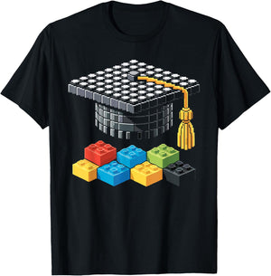 Brick Builder Blocks Graduating Graduate Happy Graduation T-Shirt - T-Shirt | Black
