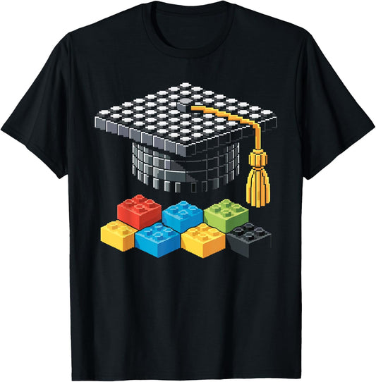 Brick Builder Blocks Graduating Graduate Happy Graduation T-Shirt - T-Shirt | Black