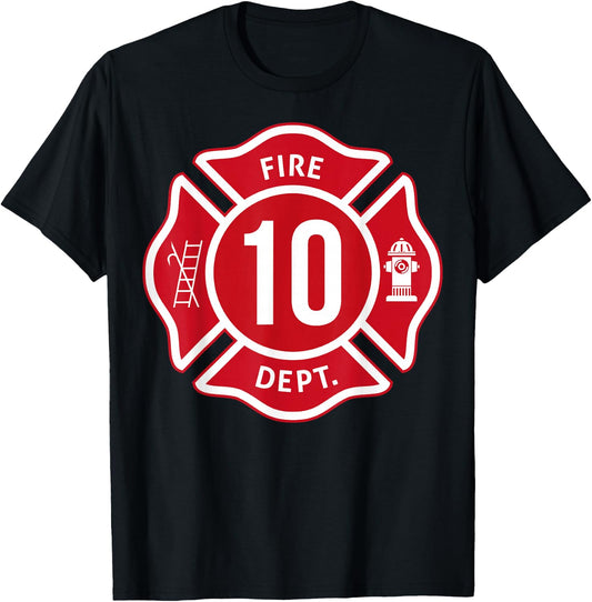 Kids Fire Truck 10th Birthday Boy Firefighter 10 Year Old T-Shirt - T-Shirt | Black
