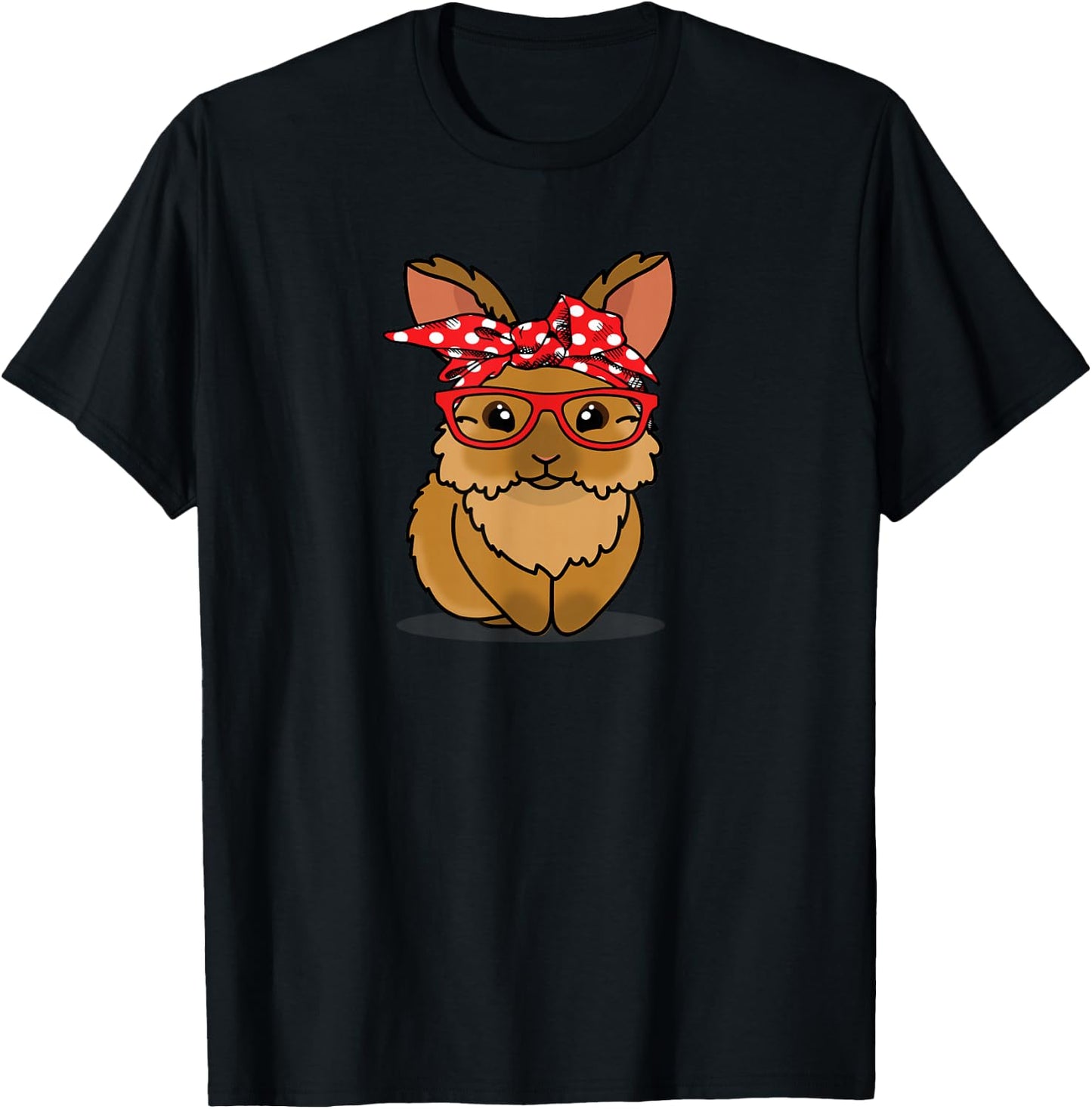 Funny Red Bandana Glasses Mom Lionhead Rabbit Lover T-Shirt - T-Shirt | Black