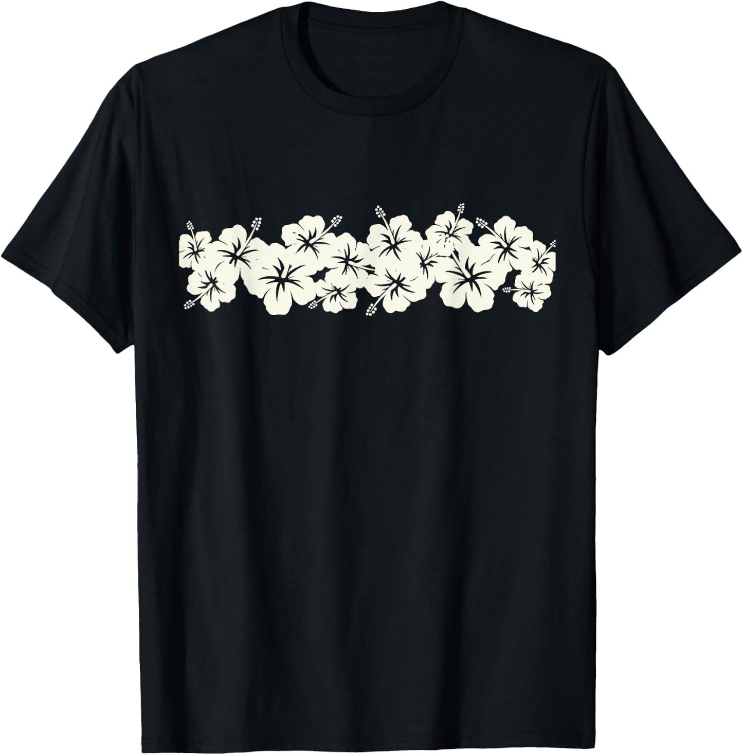 Surfer Style Vintage Floral | Hibiscus Flower Row 1970s T-Shirt - T-Shirt | Black