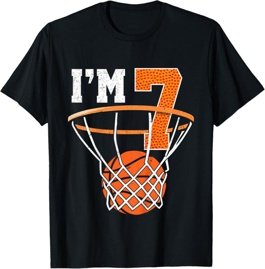 Kids 7th Birthday Shirt Boy Basketball Kids Seven Year Old T-Shirt - T-Shirt | Black