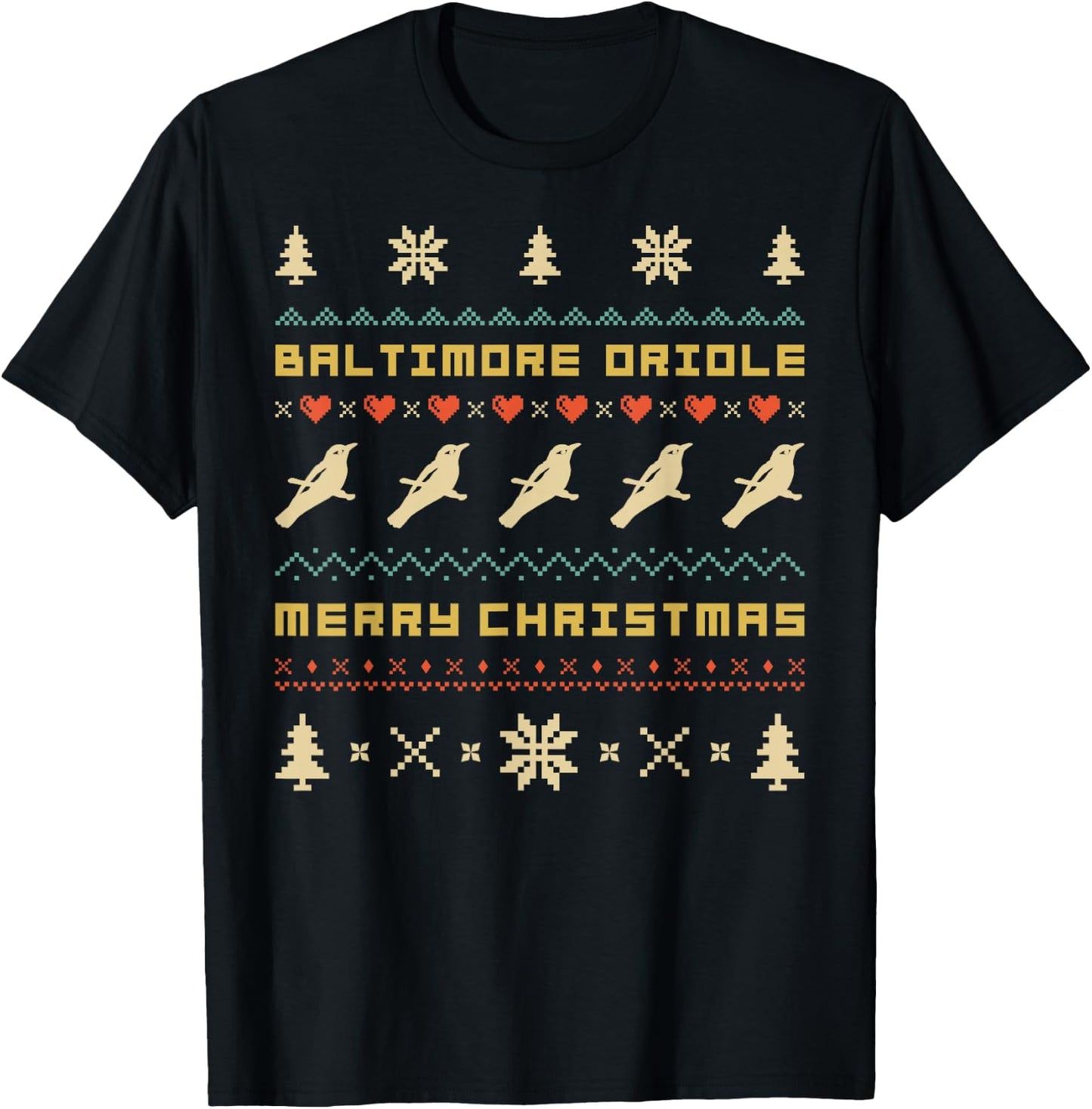 Baltimore Oriole , Ugly Christmas Sweater T-Shirt - T-Shirt | Black