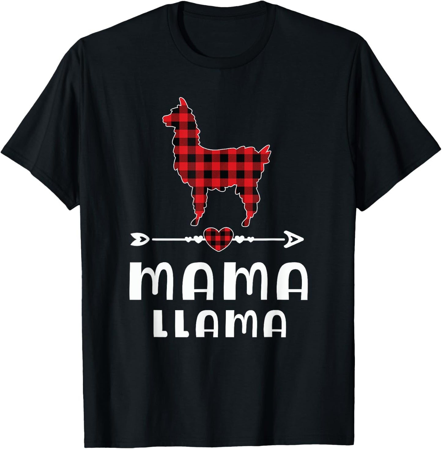 Mama Llama Christmas Pajama Red Plaid Buffalo Family T-Shirt - T-Shirt | Black