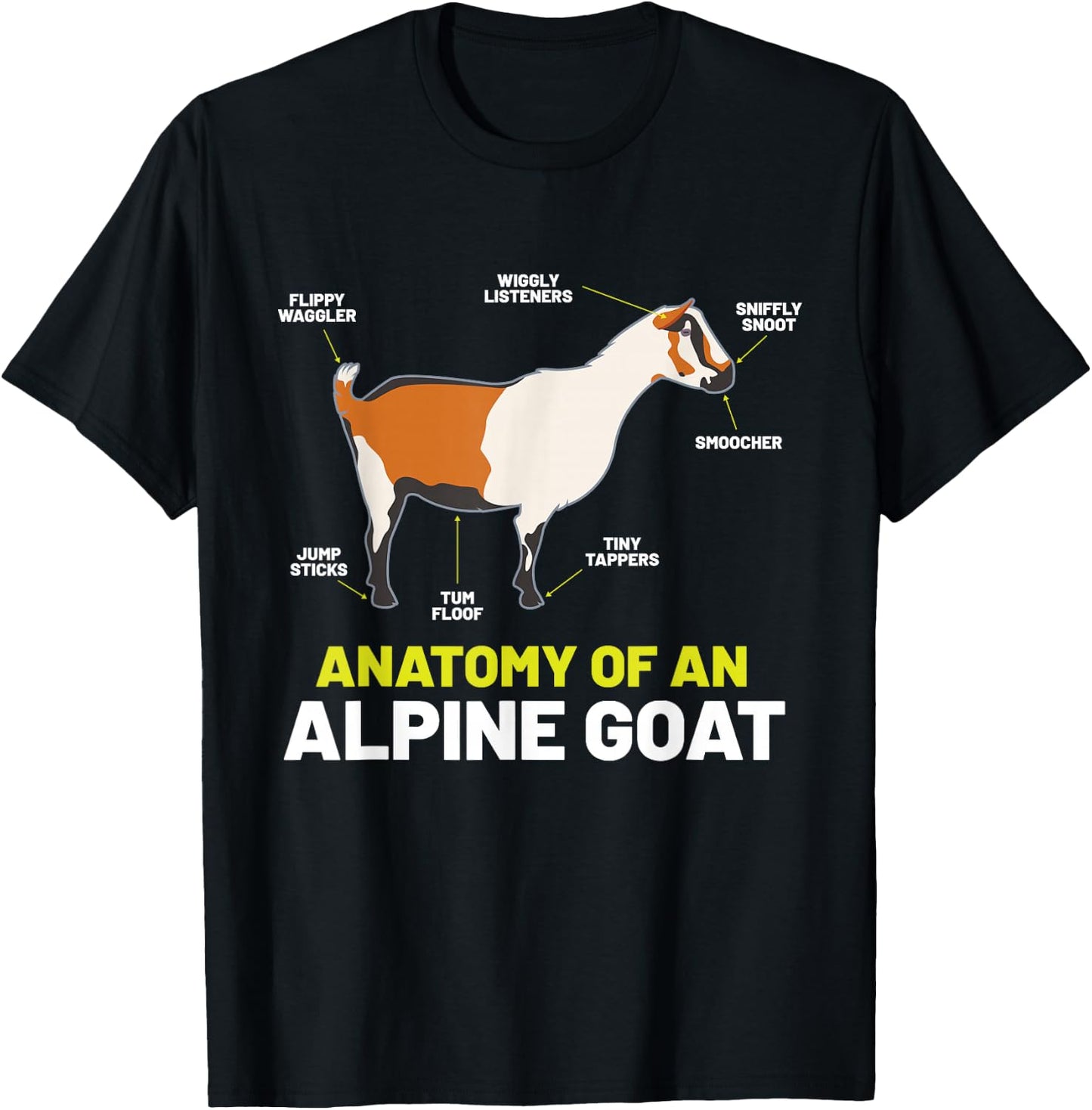 Anatomy Funny Farm Animal Humor Cute Lovers Alpine Goat T-Shirt - T-Shirt | Black