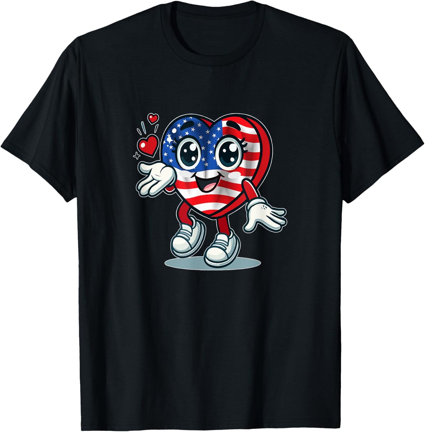 Cœur Mignon Avec Drapeau Américain / Love Usa Cartoon Design T-Shirt - T-Shirt | Black