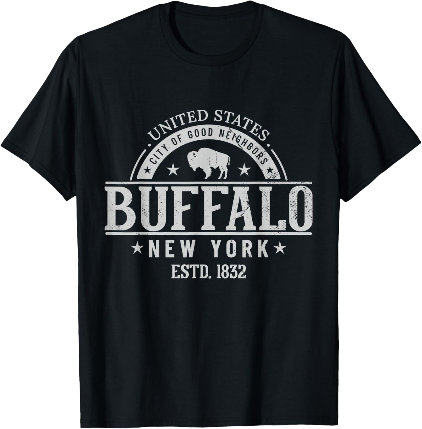 Vintage Buffalo New York The City Of Good Neighbors Est 1832 T-Shirt - T-Shirt | Black