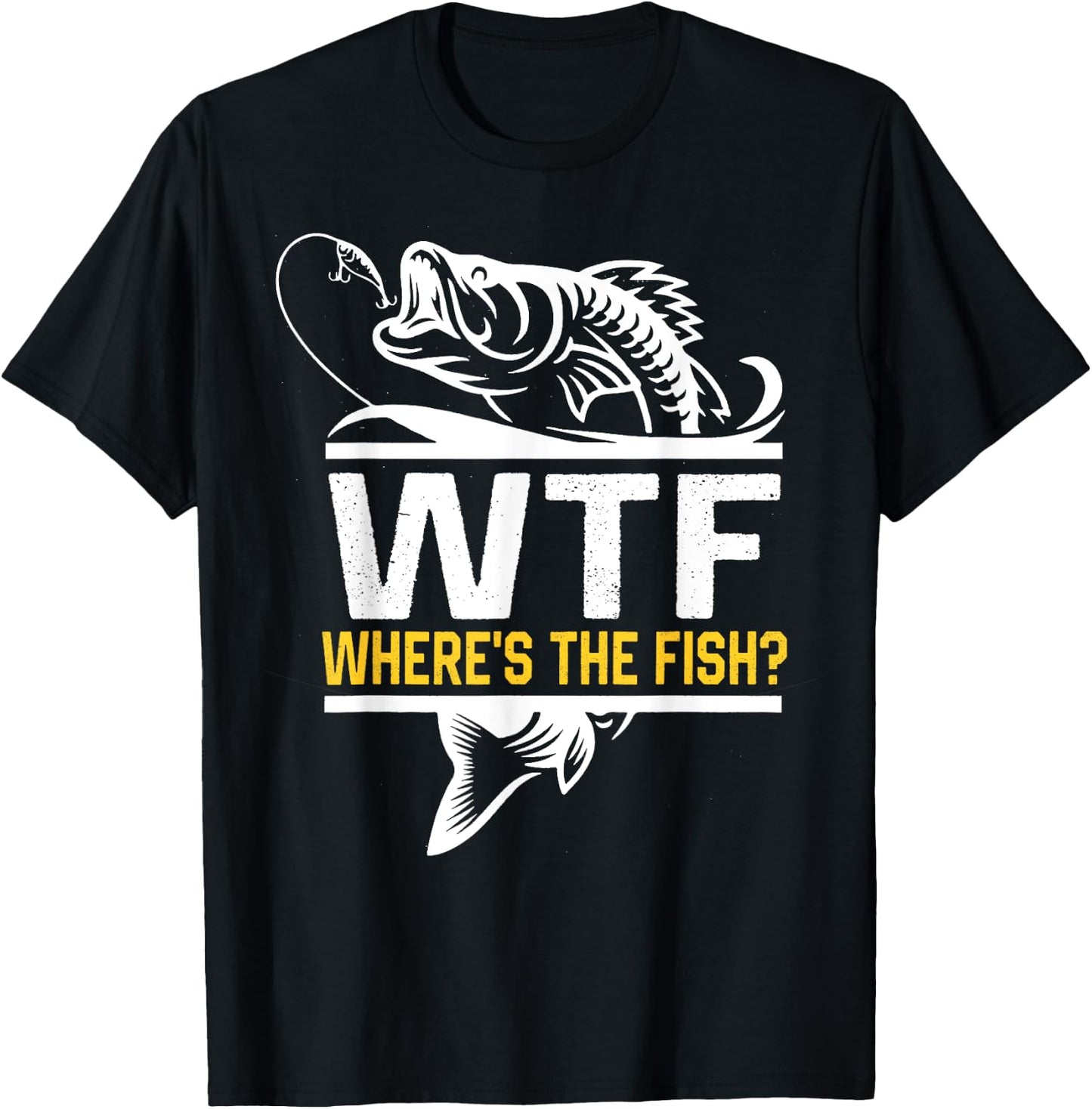 Where's The Fish WTF Men's Funny Fishing T-Shirt - T-Shirt | Black