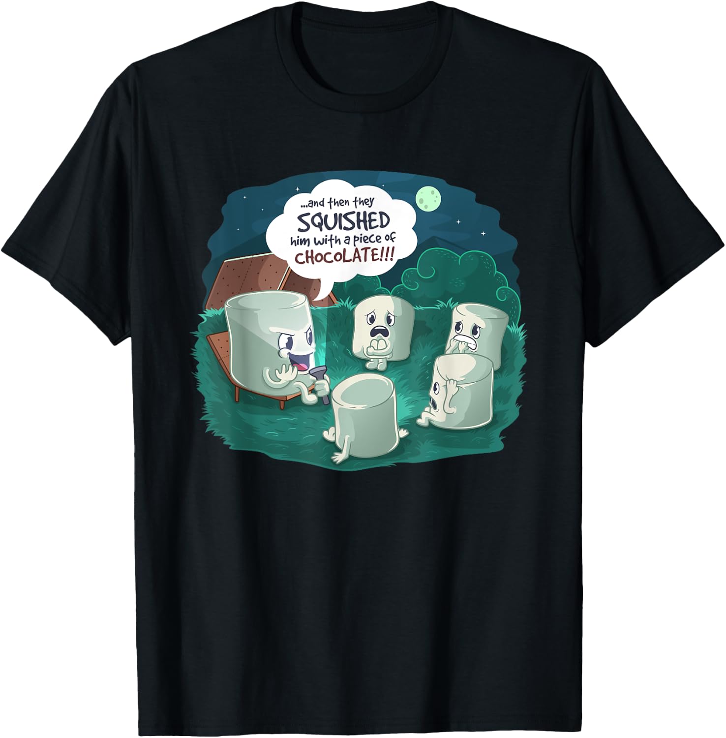 Funny Cute Marshmallow Scary Campfire Story T-Shirt - T-Shirt | Black