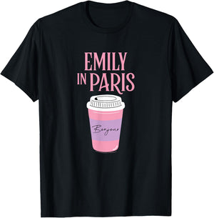 Emily in Paris Coffee Cup & Logo T-Shirt - T-Shirt | Black