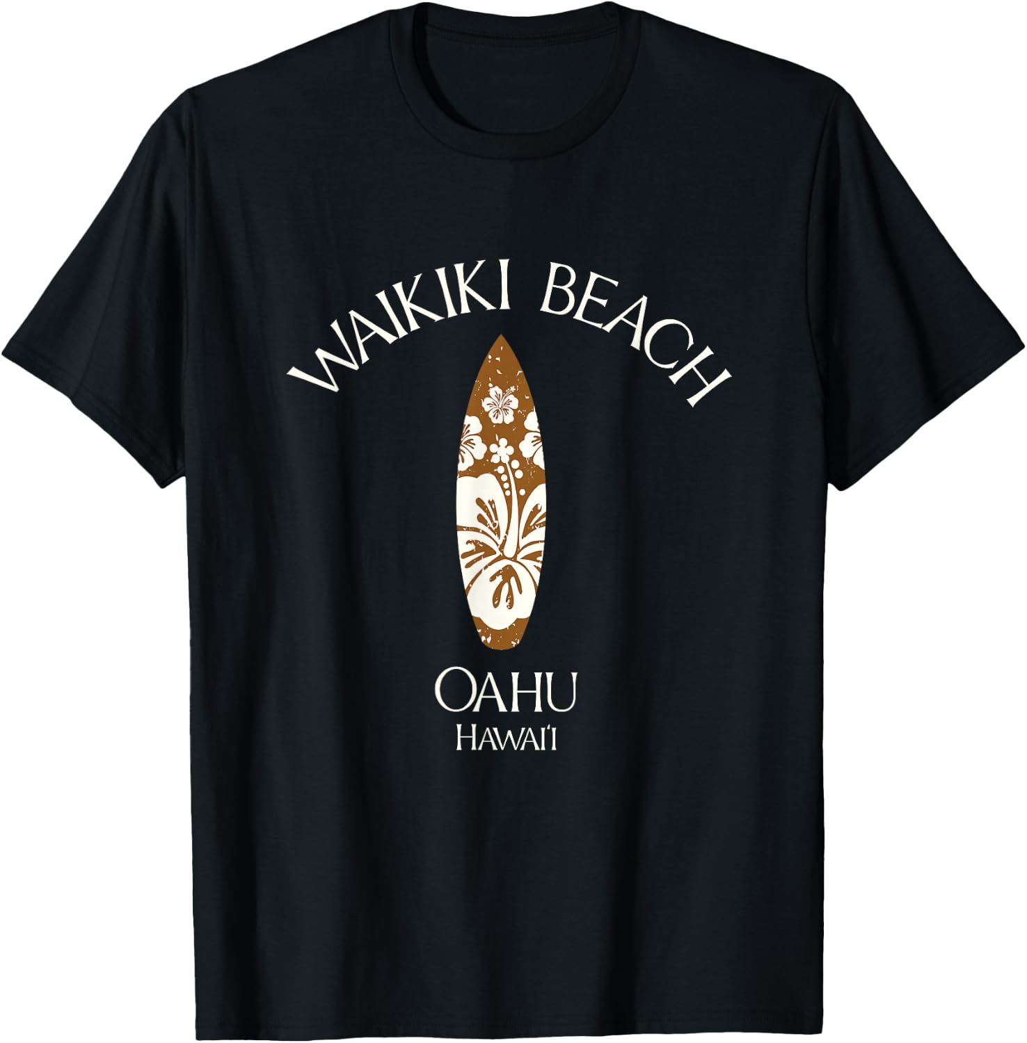 Waikiki Beach Oahu Hawaii Vintage Surfboard T-Shirt - T-Shirt | Black