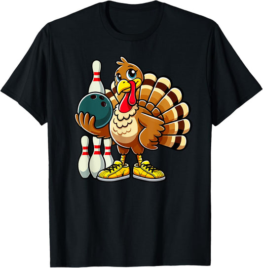 Thanksgiving Bowling Shirt Women Men Funny Turkey Bowling T-Shirt - T-Shirt | Black