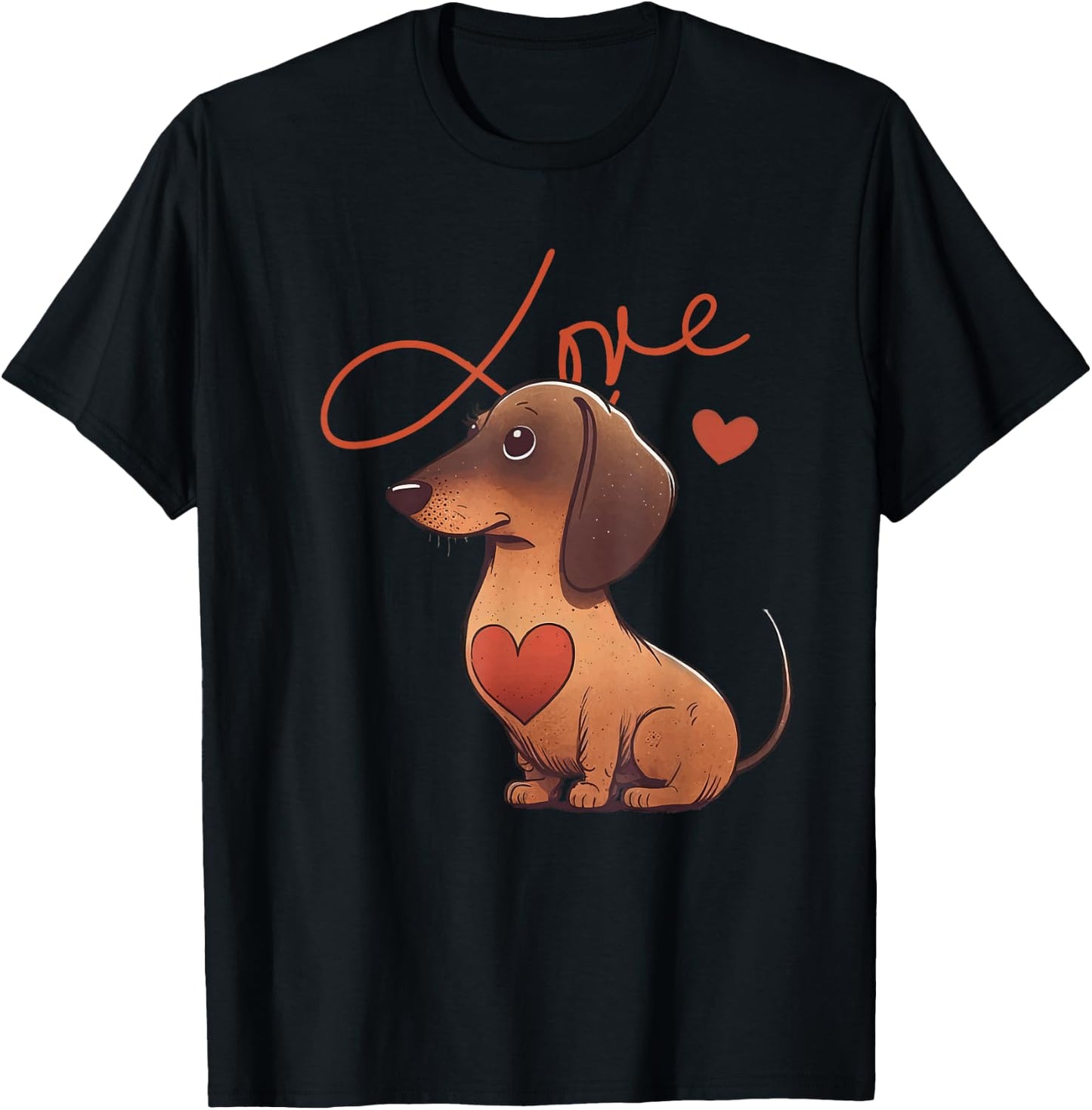 Dachshund Dog with Heart Decoration, Dachshundlove , black T-Shirt - T-Shirt | Black