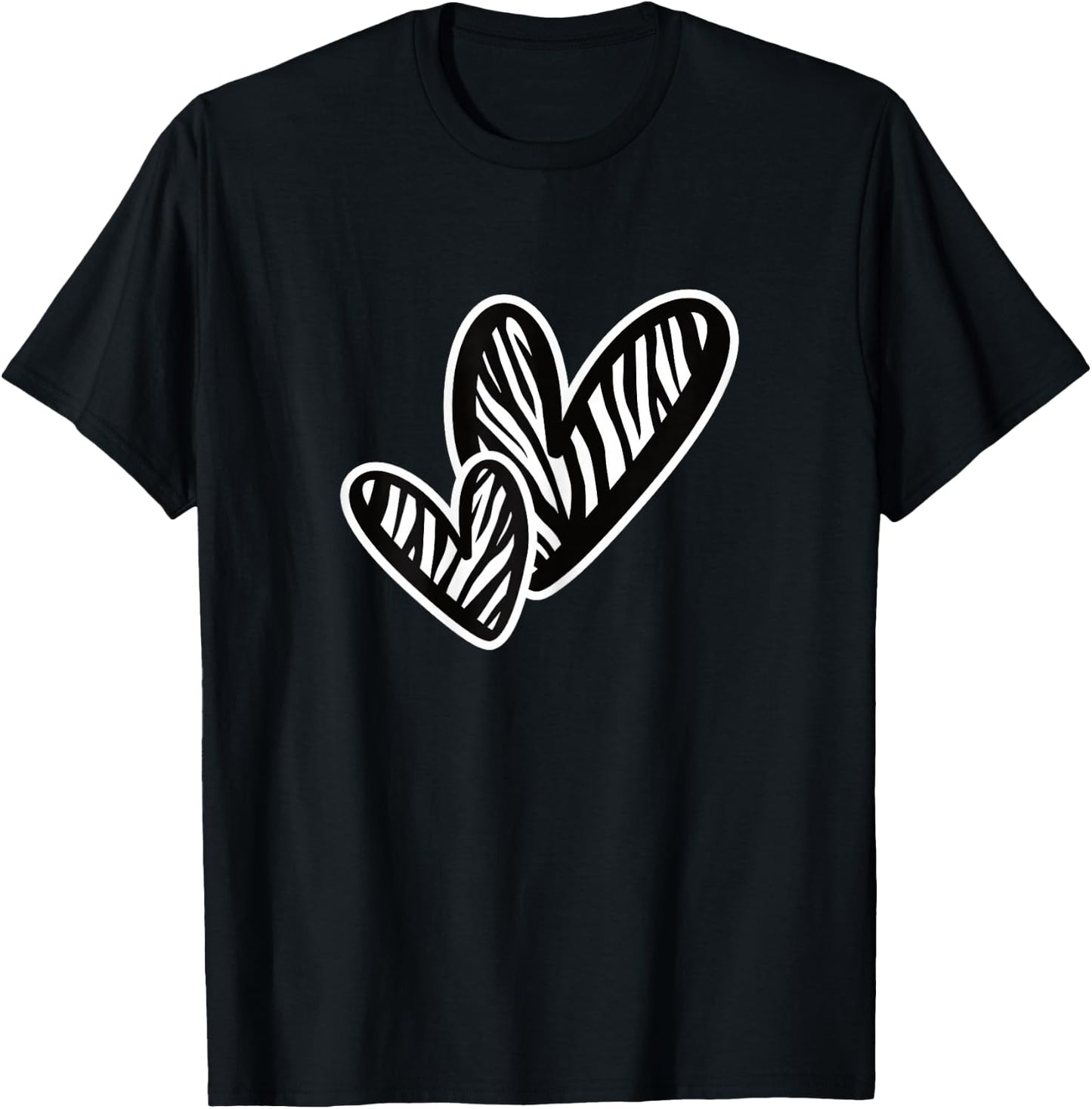 Cute Zebra Pattern Heart Love Women Girls T-Shirt - T-Shirt | Black