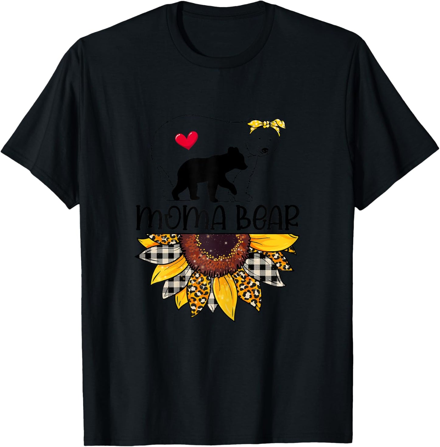 Moma Bear Sunflower Leopard Mother's Day Mom Grandma T-Shirt - T-Shirt | Black