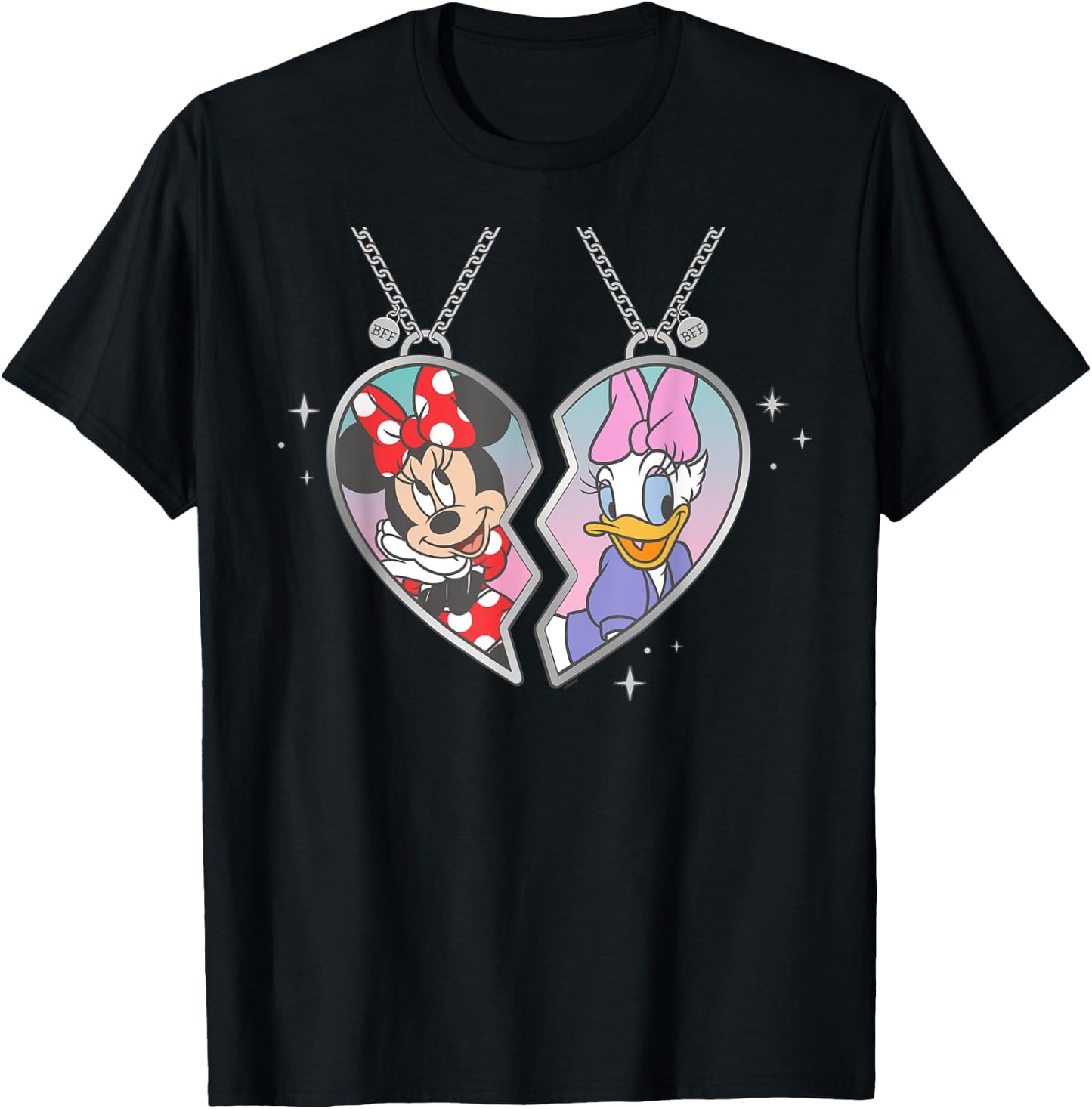 Disney Minnie and Daisy Best Friends Matching Heart Necklace T-Shirt - T-Shirt | Black