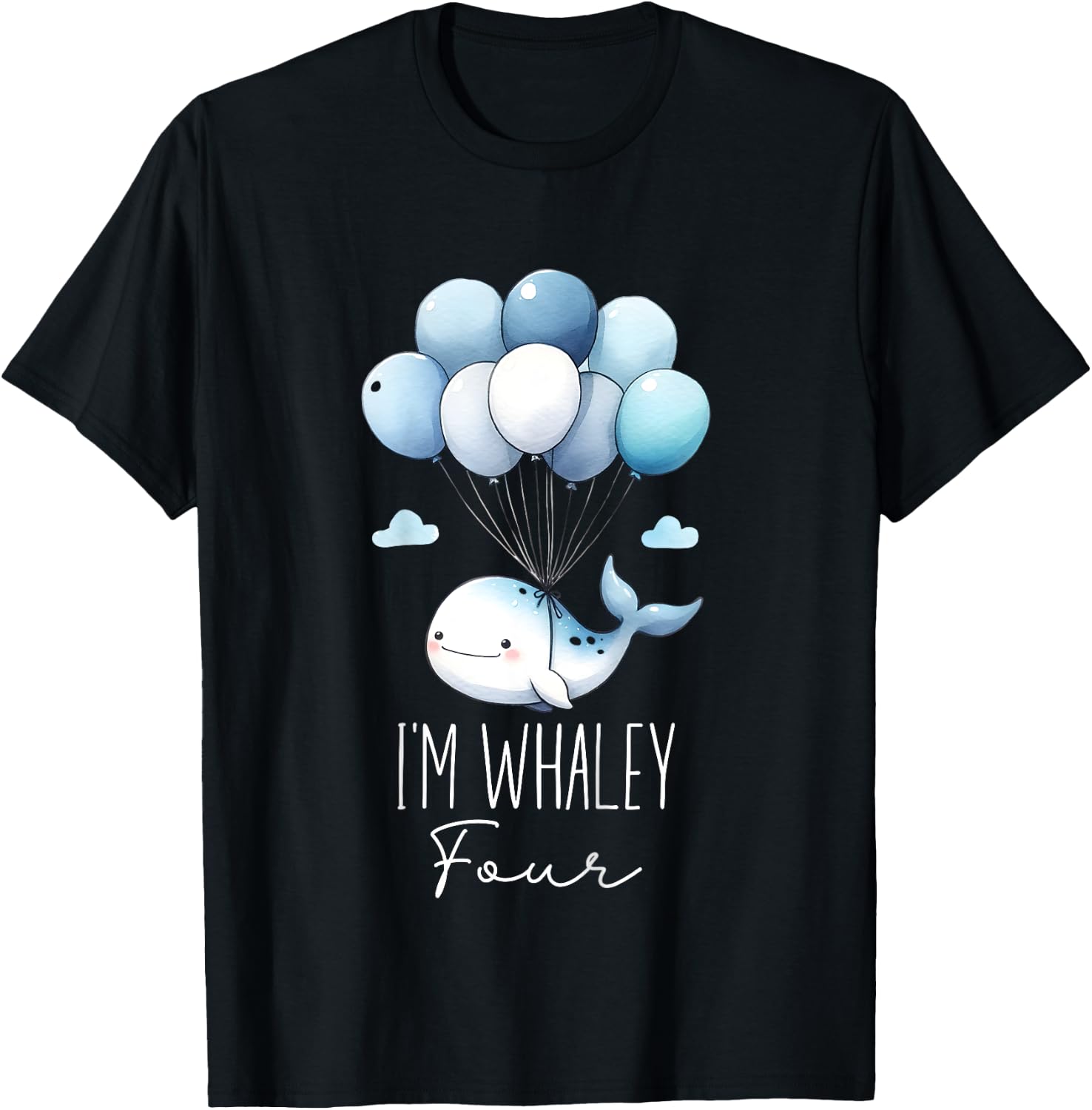 Kids Whale 4th Birthday Boys Toddler Watercolor Aquatic Sea Ocean T-Shirt - T-Shirt | Black
