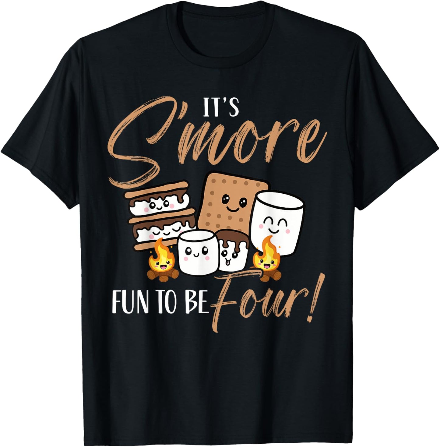 It's S'more Fun To Be Four 4 Birthday Campfire Marshmallow T-Shirt - T-Shirt | Black