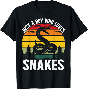 Just a Boy Who Loves Snakes Vintage Snake Lover Boys Kids T-Shirt - T-Shirt | Black