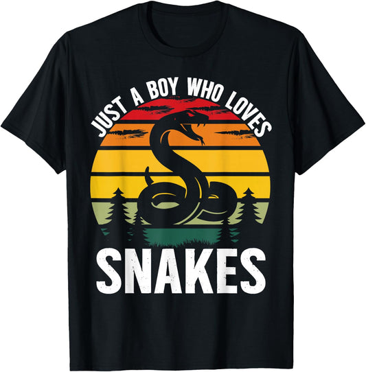 Just a Boy Who Loves Snakes Vintage Snake Lover Boys Kids T-Shirt - T-Shirt | Black