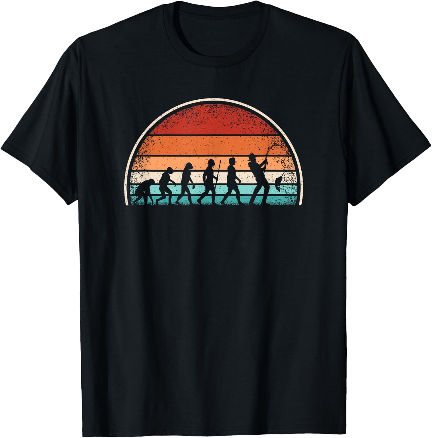 Angler Evolution Retro Fishing Funny Fisherman Angel , black T-Shirt - T-Shirt | Black