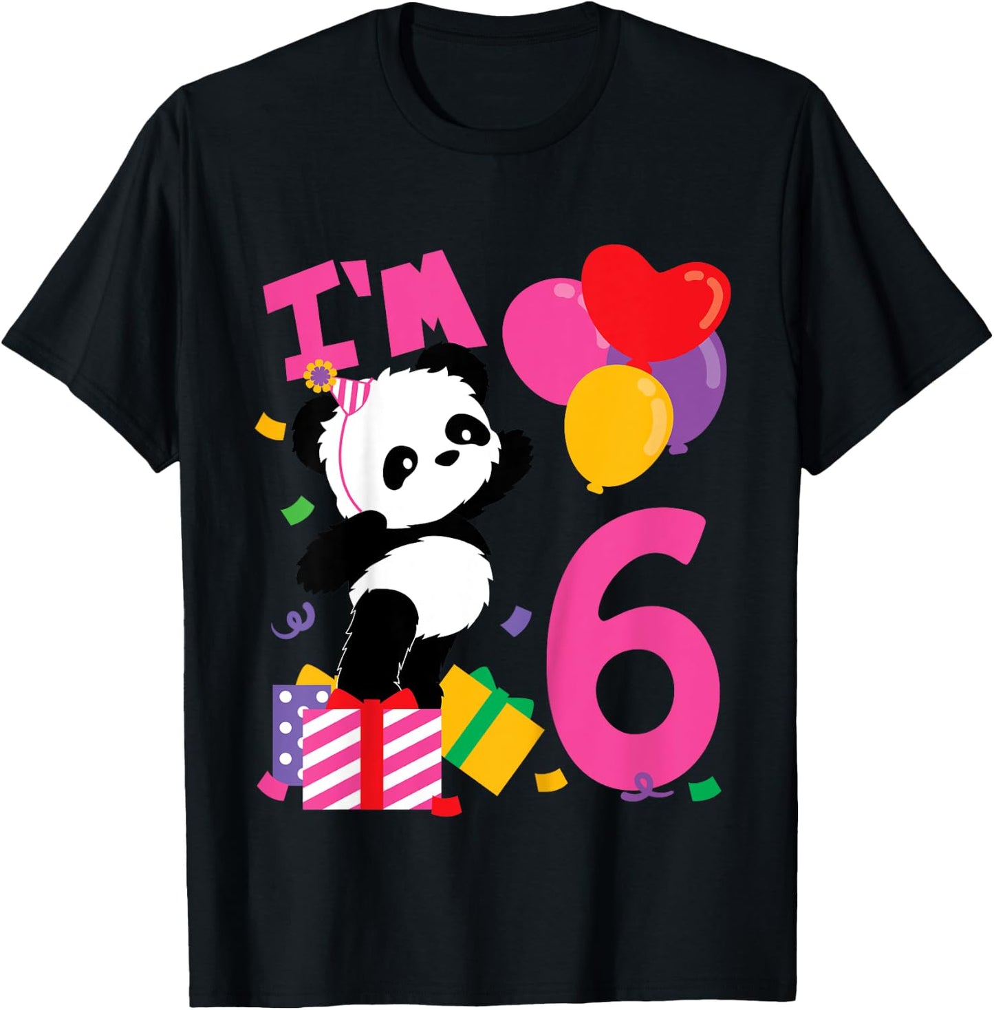 Kids 6 Years Old Girls Birthday Panda T-Shirt - T-Shirt | Black
