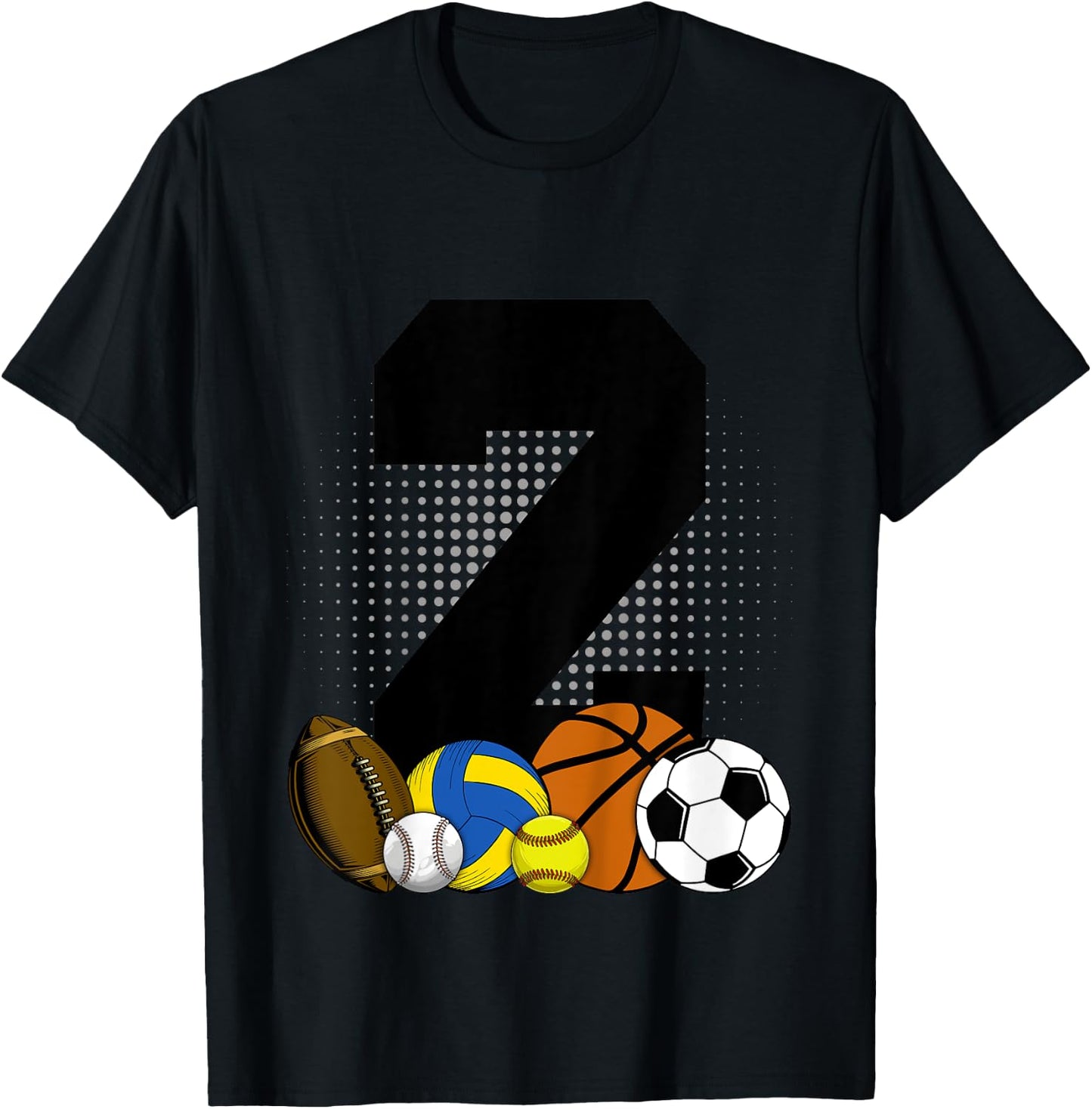 Kids 2nd Birthday Sport Ball Kids Boys 2 years Old Birthday T-Shirt - T-Shirt | Black