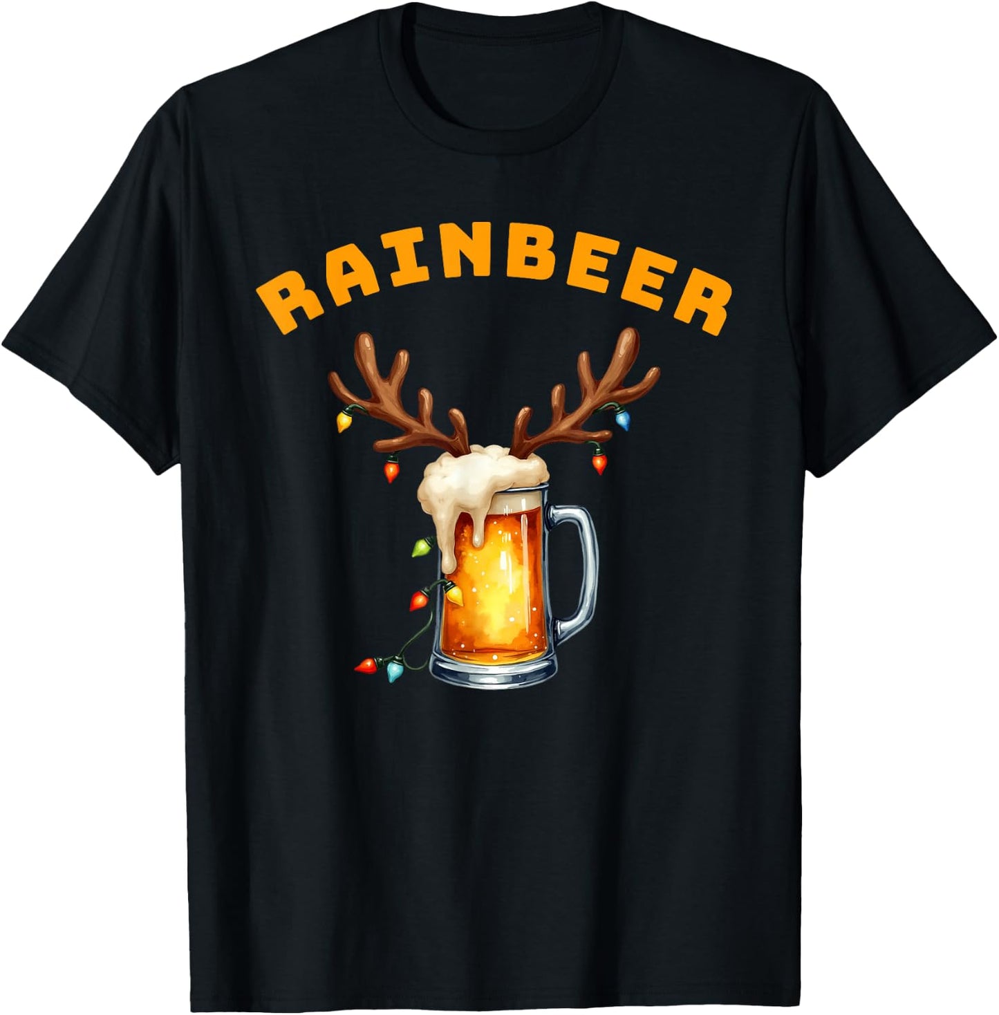Rainbeer | Funny Christmas Reindeer Drinking Party T-Shirt - T-Shirt | Black